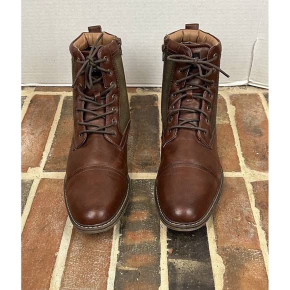 Steve Madden Brown Combat Boots Faux Leather Canvas Lace-Up‎ Zip Ankle Men\'s 13 main image 4